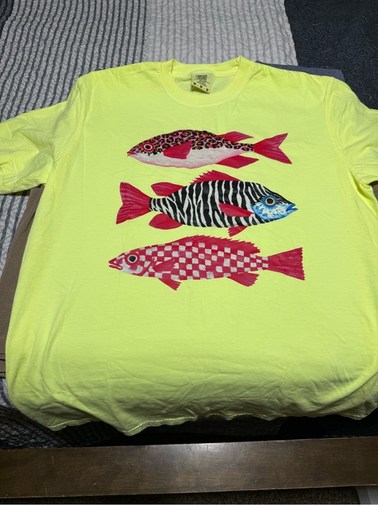 Comfort Colors Tops - Comfort Colors Neon Yellow Tee with Three Decorative Fish